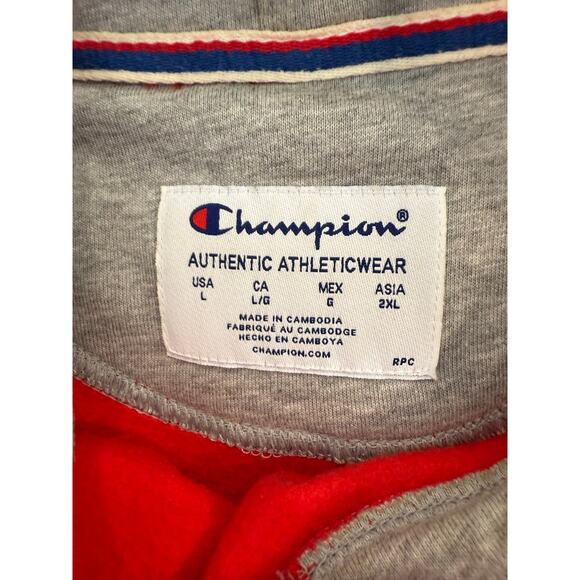 Champion Authentic Sweatshirt Mens Size Large Graphic Logo Pullover Red Hoodie - Picture 5 of 11
